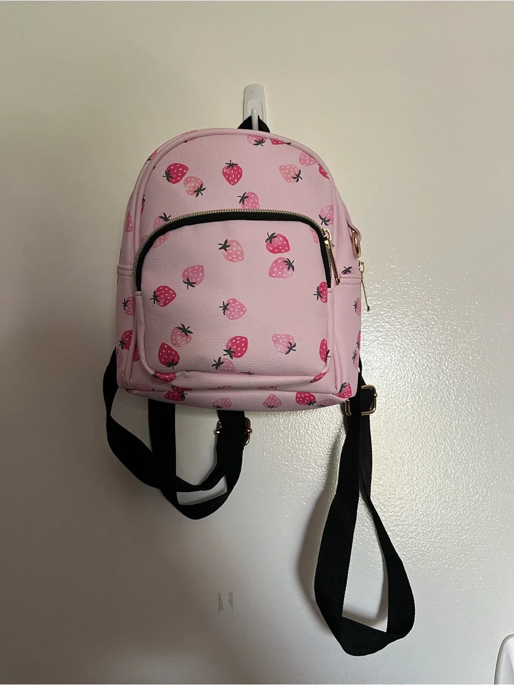 Pink Strawberry Print Mini Backpack